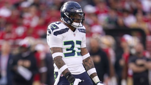 Seattle Seahawks safety Jamal Adams (33) reacts after breaking up a pass attempt against the San Francisco 49ers in the first quarter at Levi's Stadium.